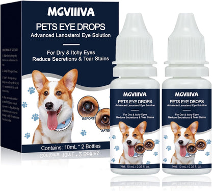 Dog Eye Drops, Cataract Drops for Dog & Cat Relieving Itching & Irritation, Gentle Daily Eye Drops for Dogs Eye Infection Treatment, Long-Lasting Relief for Dryness Pink Eyes Vision Clarity (2 X10ml)