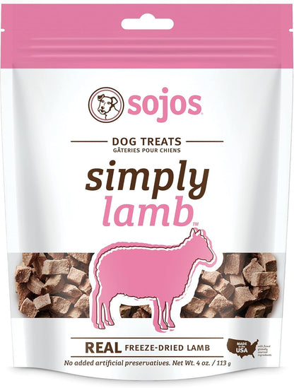 SOJOS Natural Pet Food Simply Lamb Grain Free Freeze-Dried Raw Dog Treats, 4-Ounce Bag (557030)