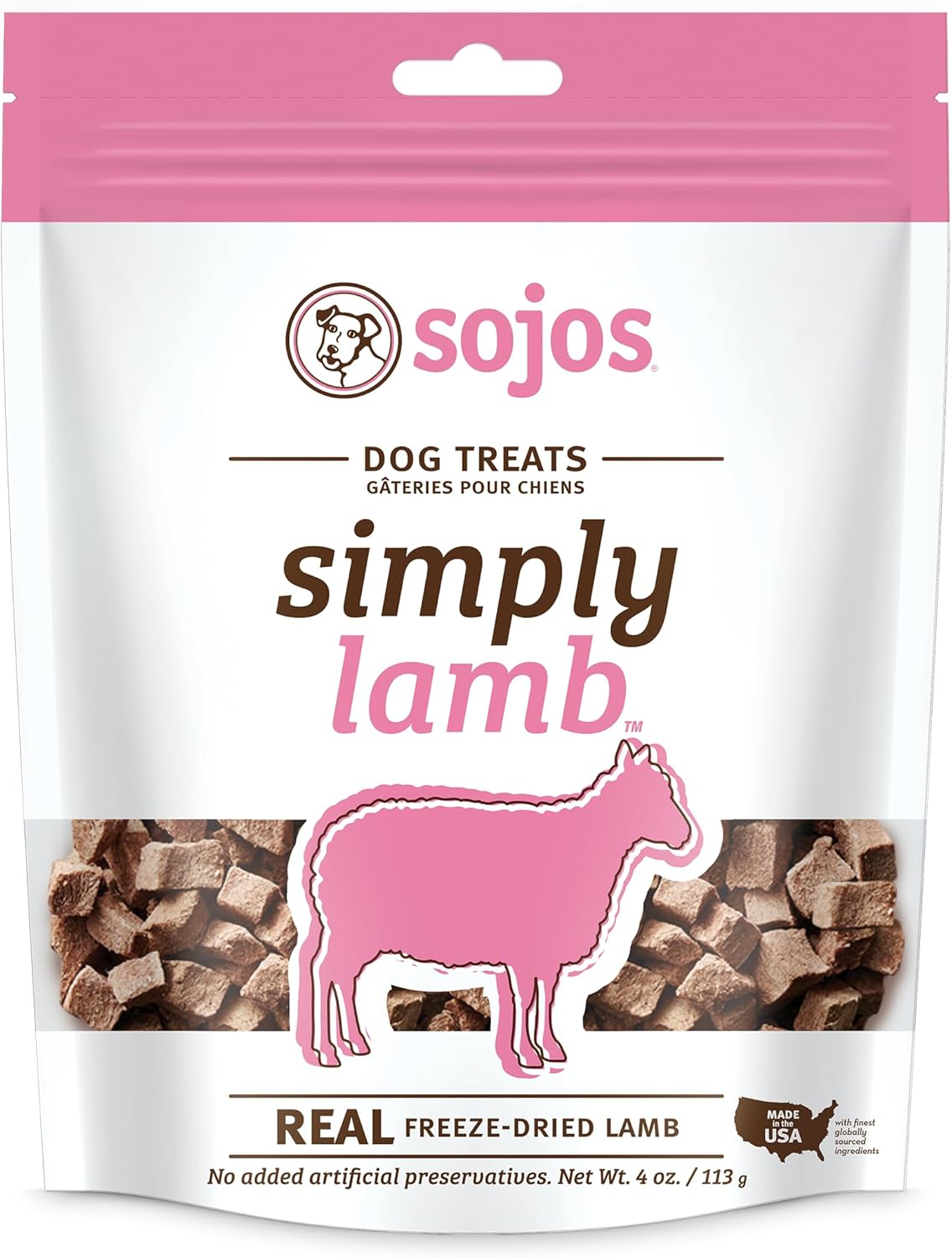 SOJOS Natural Pet Food Simply Lamb Grain Free Freeze-Dried Raw Dog Treats, 4-Ounce Bag (557030)
