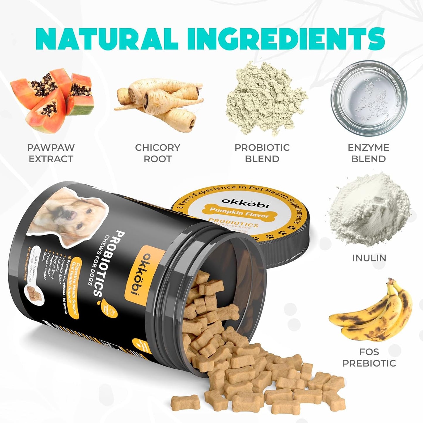 Probiotics for Dogs Chews 150PCs - Digestive, Gut Health & Diarrhea Support - Probiotic Chews for Dogs - Vet Approved US Formula with Dog Probiotics, Enzymes & Natural Ingredients - Pumpkin