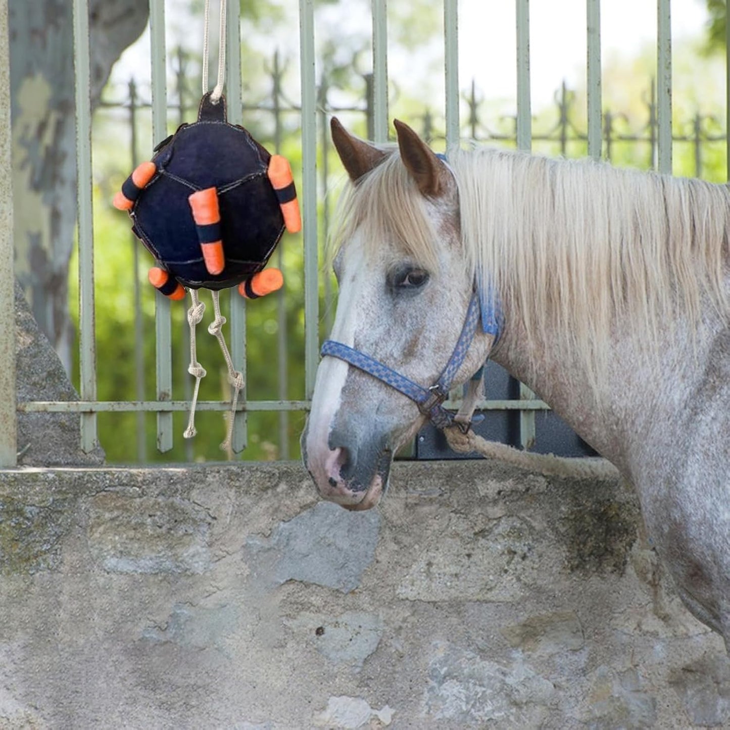 Nhorse Feeder Ball Toy,Carrot Feeder Ball Toy, Interactive Stress Reliever | Hanging Net Design, Swing Motion Play for Cattle, Goat, Sheep and Farm Horse,55x25cm