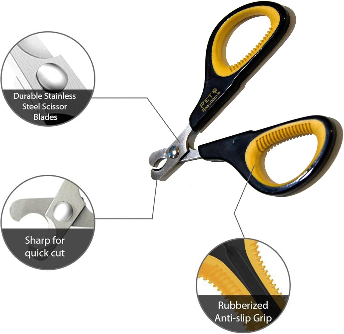 Cat Nail Clippers by Pet Republique – Professional Stainless-Steel Nail Clipper for Cats, Kittens, Hamster, Rabbits, Birds, & Small Breed Animals Claw Trimmer (Black+Yellow)