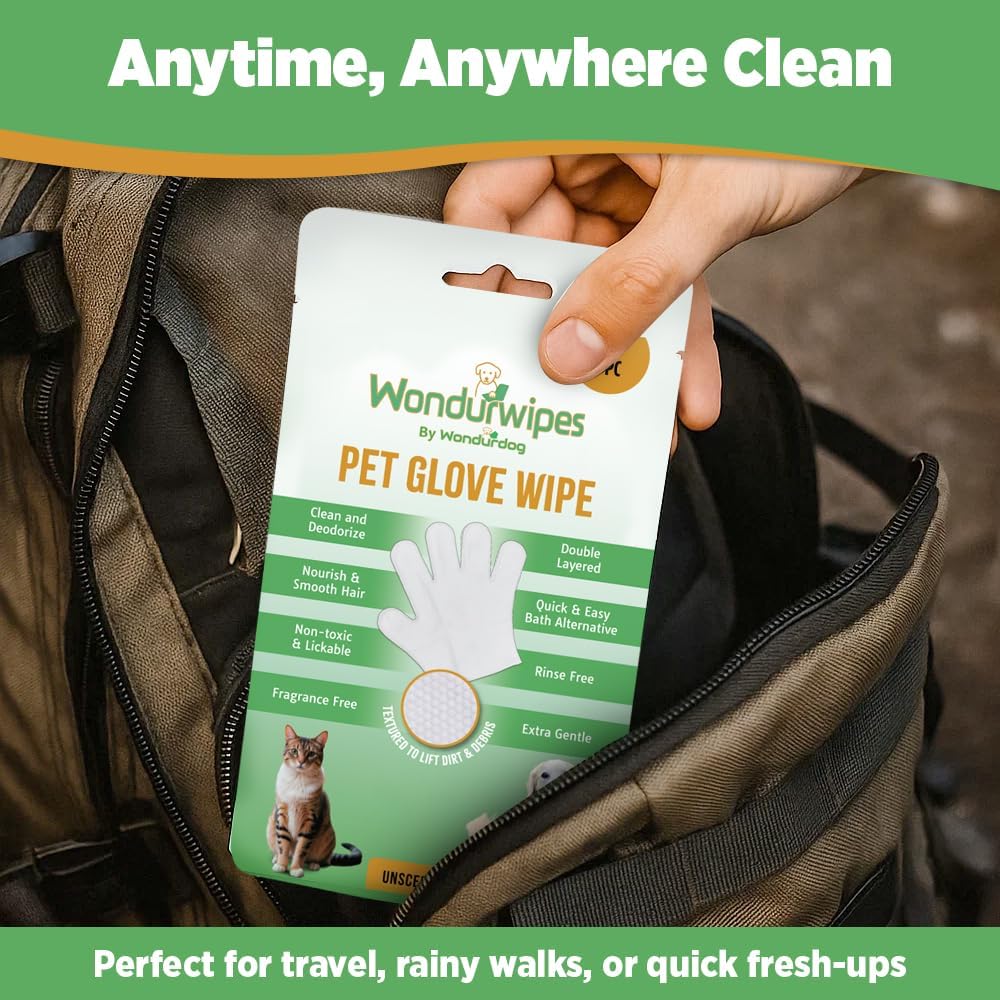 6pc. Premium Pet Glove Cleaning Wipes for Dogs & Cats | Textured, Deodorizing & Hypoallergenic Gloves with Aloe Vera & Shea Butter – Gentle, Skin-Safe Wipes for Fur, Face & Body, Odor Control