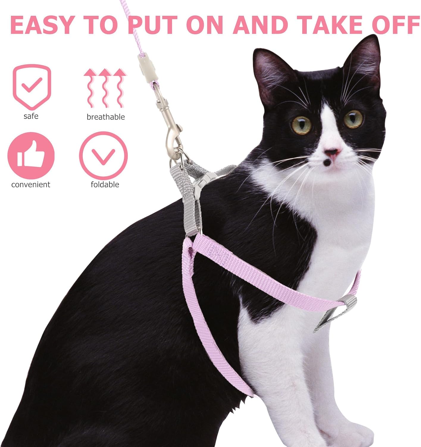 Escape Proof Small Cat Harness and Leash Set, Adjustable Soft Nylon Kitten Vest for Outdoor Walking and Training