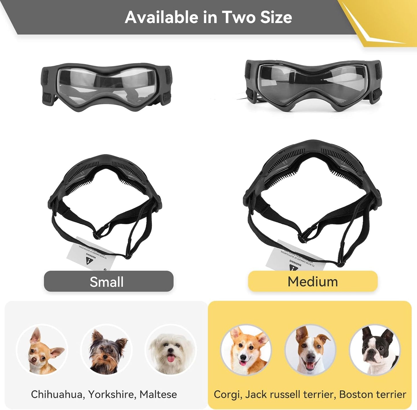 PETLESO Dog Goggles Small Breed, UV Protection Dog Sunglasses for Medium Dog Outdoor Riding Driving, Medium Black