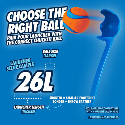 Chuckit! Sport 26L Dog Ball Launcher - Includes a 3-inch Diameter Large Ball for Dogs 60-100 Pounds - Manual Thrower for Dog Balls With a Slim Ergonomic Handle - 26-inch Length