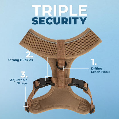 Best Pet Supplies Voyager Aerolite Adjustable No Pull Dog Harness with Reflective Stripes for Walking, Jogging, Heavy-Duty - Beige, Small