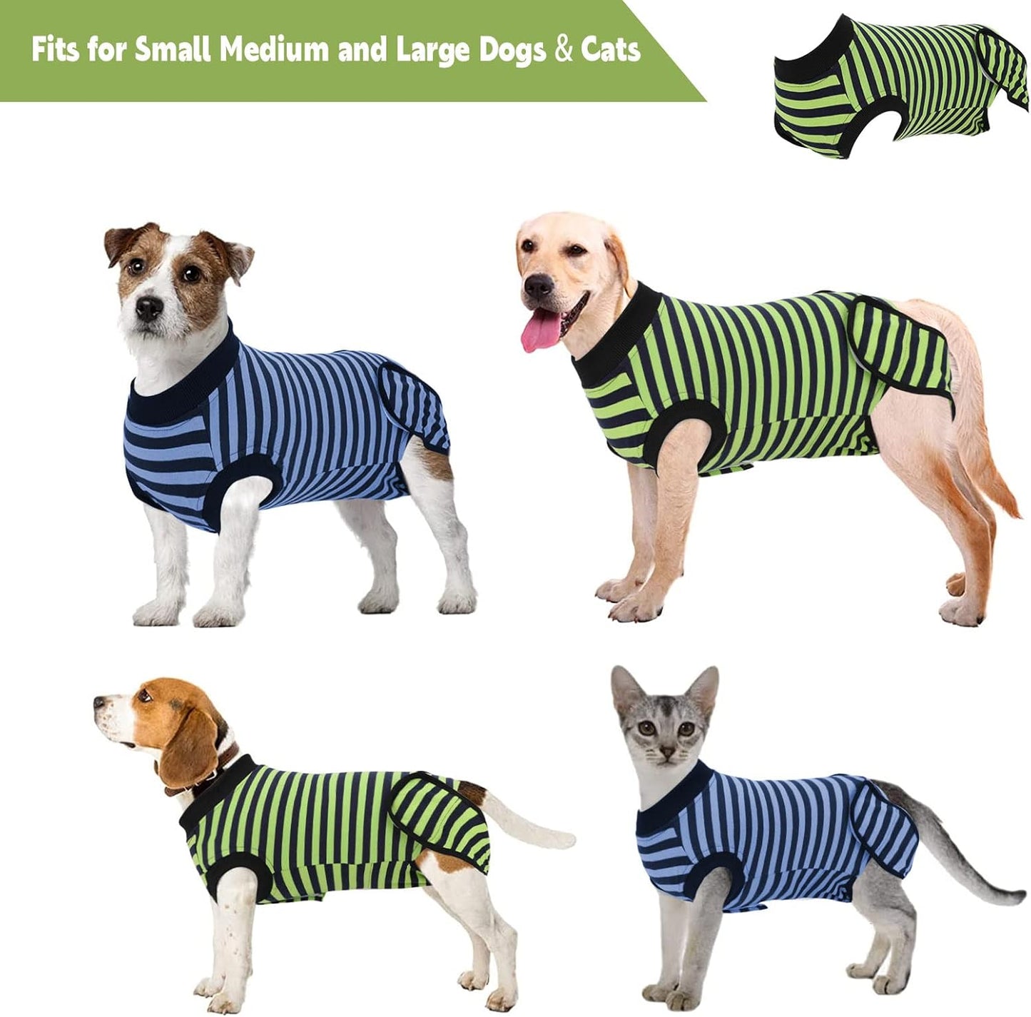 2 Packs Breathable Cotton Dog Recovery Suit for After Neuter Spay Abdominal Wounds Protector, Professional Anti-Licking Onesies for Male Female Pets Surgery Bandages, XL Blue & Green Stripes