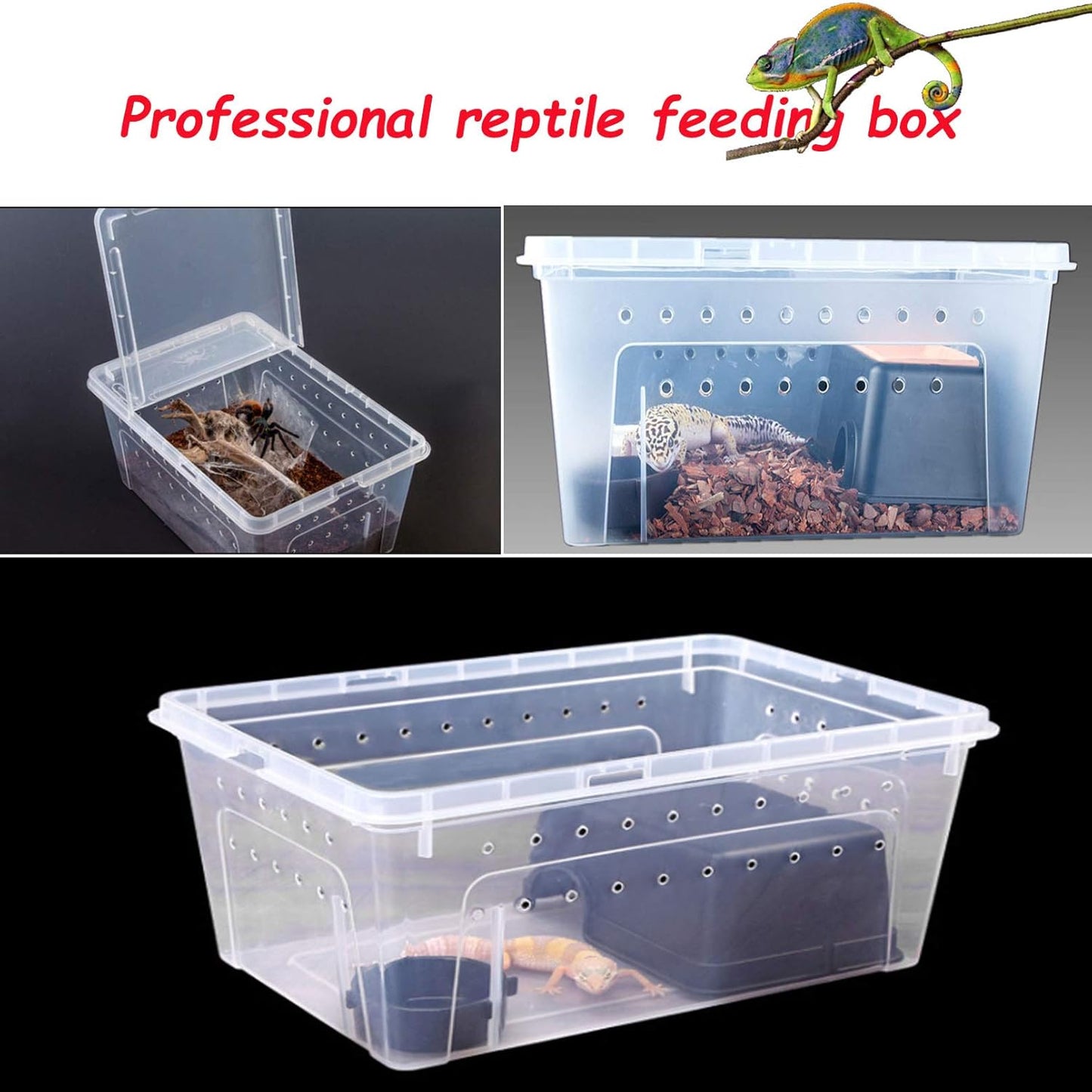 Hamiledyi 2PCS Reptile Feeding Box Snake Breeding Box Transparent Cage and Reptile Bark Bedding Tortoise Habitat Substrate Natural Terrarium Bark for Snake Spiders Bearded Dragons Hermit Crabs Geckos