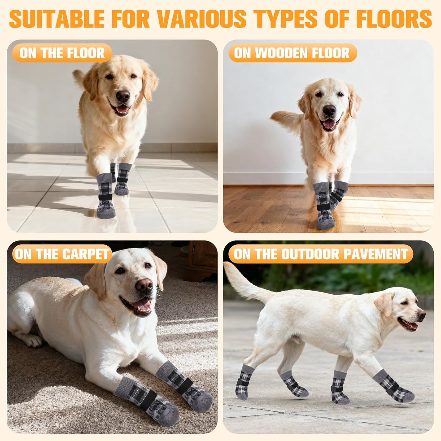 EXPAWLORER Dog Socks for Hardwood Floors, Dog Shoes for Winter, Dog Booties for Cold Pavement to Prevent Licking, Paw Protectors Strong Traction Control for Small Medium Large Dogs,Black L