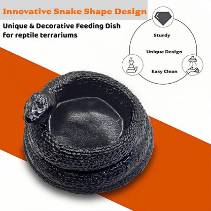 Snake-Shaped Reptile Water Dish & Food Bowl - Small Resin Terrarium Bowl for Bearded Dragon, Leopard Gecko, Hermit Crab, Tortoise, Frog, Lizard, Snake Habitat Tank Accessories
