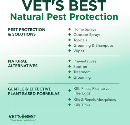 Vet's Best Natural Flea and Tick Spray for Dogs – Plant-Based Flea Repellent with Certified Essential Oils – Natural Pest Control and Prevention – Non-Toxic Formula for Home Use – 8 oz Bottle