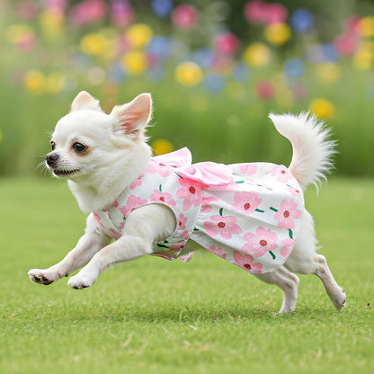 Dog Floral Dress, Cute Dog Dresses with Pink Bow, Pet Princess Dresses, Pink Floral Dogs Cat Clothes, Spring Summer Pet Clothes for Chihuahua, Yorkie, Puppy and Small Cats (XS Size)
