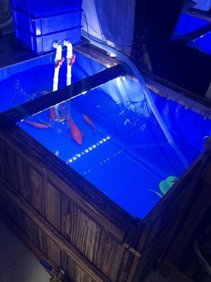 Above Ground Fish Pond,Solid Wood Frame Koi Tank with Drain Valve,Canvas Turtle Pool,Wooden Aquarium for Koi Carp or Hydroponic Cultivation 47 * 31.5 * 27.5in / 137Gal