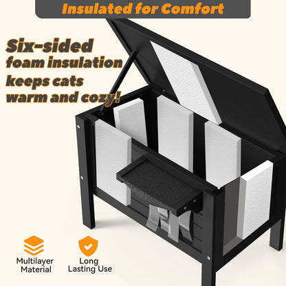 Weatherproof Outdoor Cat House, Feral Cat Shelter, 100% Insulated Foam, Solid Wood, Large Size for Multiple Cats, 24.8" L x 16.1" W x 18.9" H