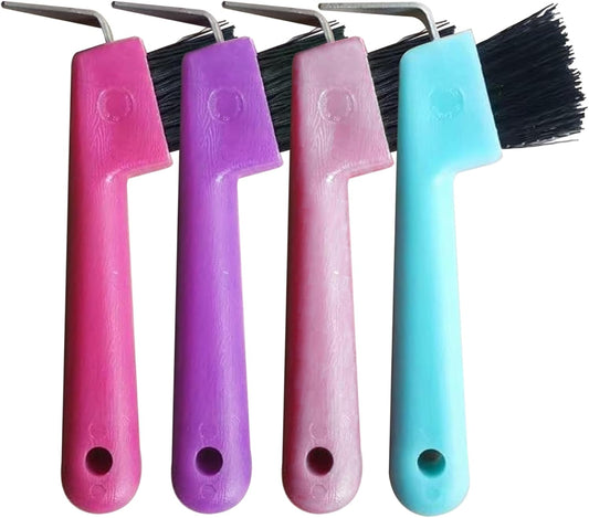 4Pcs Hoof Pick Handheld Replacement Portable Horseshoe Horse Brush with Hanging Hole Cleaning Horse Supplies Random Color