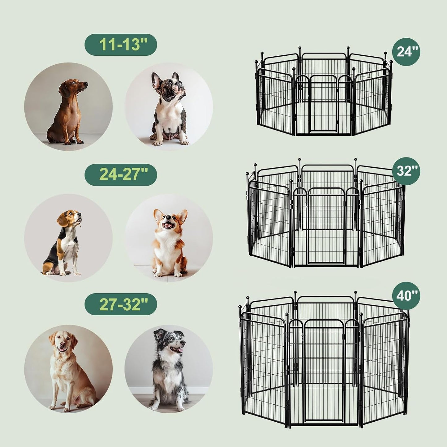 Gardner Pet Dog Playpens, 24" H 8 Panels Dog Pen Outdoor/Indoor Dog Fence Exercise Pen for Small/Medium Dogs, Foldable Pet Play Yard Gate with Gravity Automatic Lock, Pet Playpen, Black