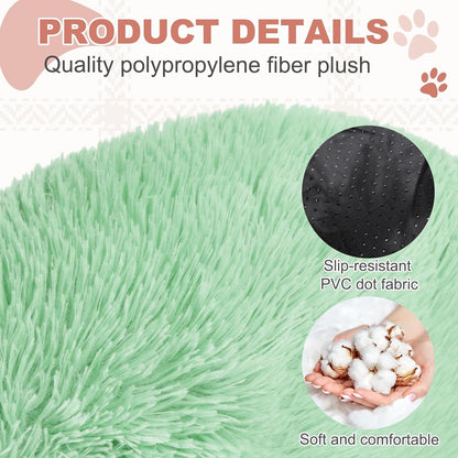 Cat Dog Bed, Round and Soft Fluffy Donut Plush Pet Bed Anti-Anxiety Pet Cushion 27.4 Inches, (Green), Intended for Small Medium Animals Dogs/Cats