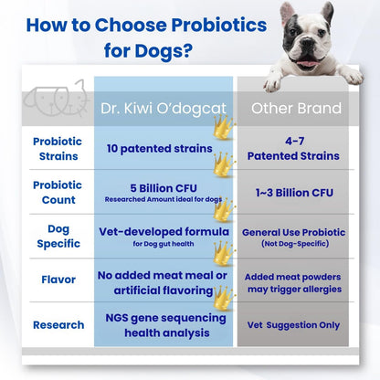 Dr. Kiwi O'dogcat Probiotics for Dogs | Support Gut Health, Diarrhea, Digestive Health & Seasonal Allergies