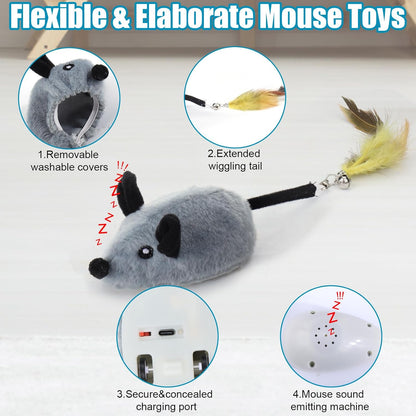 Interactive Dog Toys with Phone App, 2 Modes Remote Control Dog Toy, Dog Mouse Toy with Realistic Sound & Replacement Tails, Automatic Dog Toy for Small Medium Large Dogs, Squeaky Dog Toys Gray