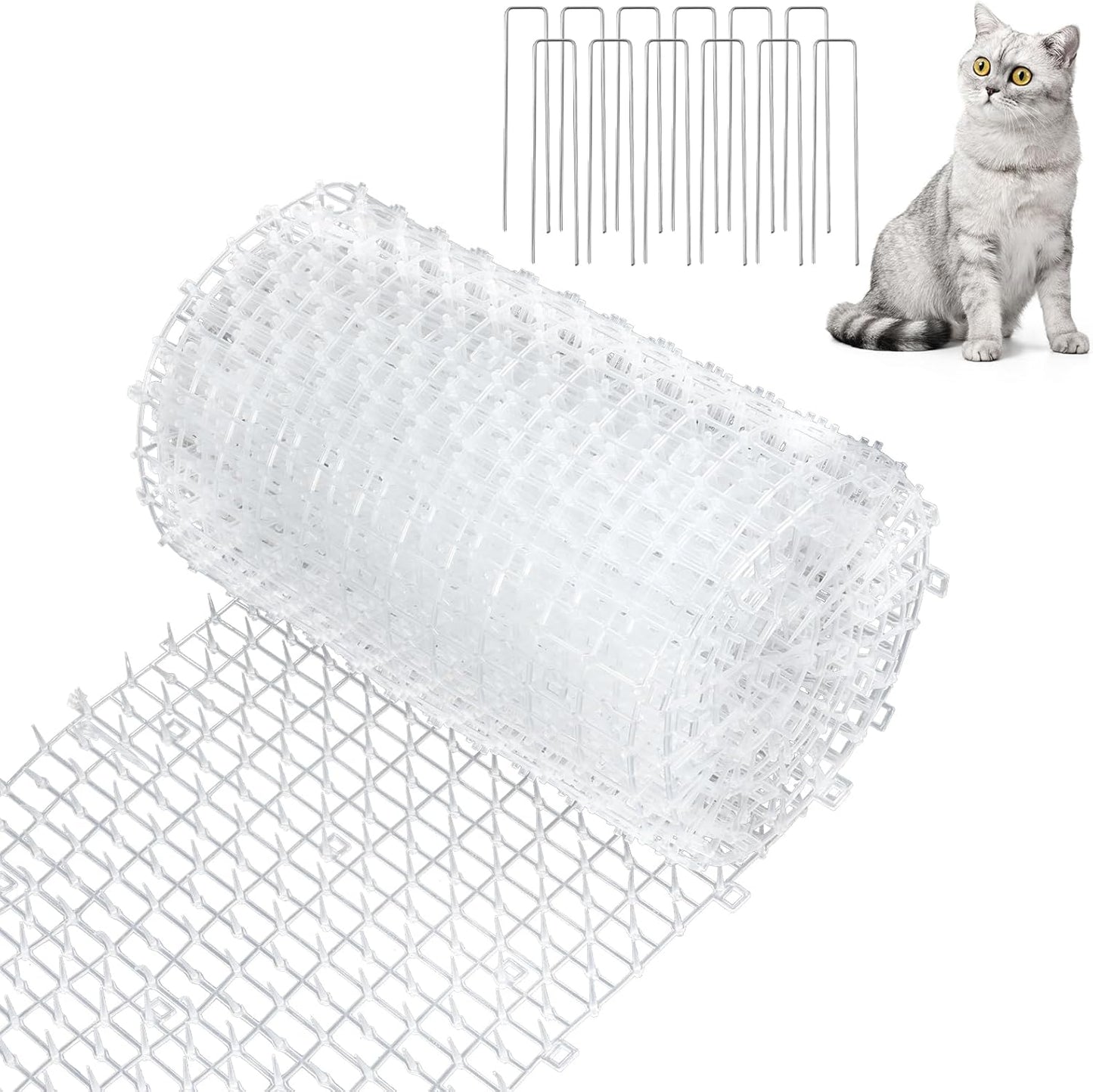 13Ft x 12 Inch Scat Mats for Cats with 12 Ground Stakes 12 Zip Ties, Cat Repellent Mats Training Plastic Cat Scat Mat with Spikes, Cats Digging Stopper Prickle Strip for Indoor Outdoor Sofa Furniture