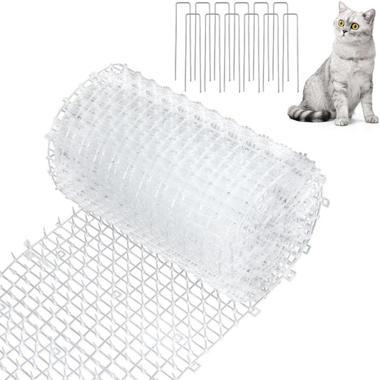13Ft x 12 Inch Scat Mats for Cats with 12 Ground Stakes 12 Zip Ties, Cat Repellent Mats Training Plastic Cat Scat Mat with Spikes, Cats Digging Stopper Prickle Strip for Indoor Outdoor Sofa Furniture