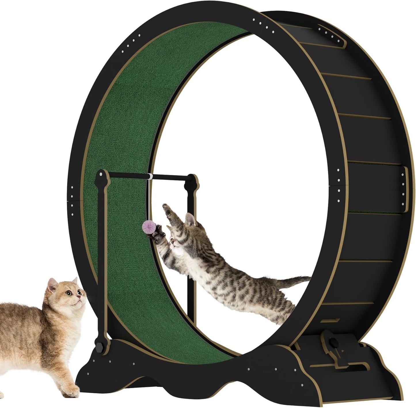 GarveeHome 45'' Cat Exercise Wheel for Indoor Cats, Large Wood Cat Treadmill Small Animal Running Wheels with Lock & Playing Ball, Cats Wheel Exerciser for Weight Loss Black