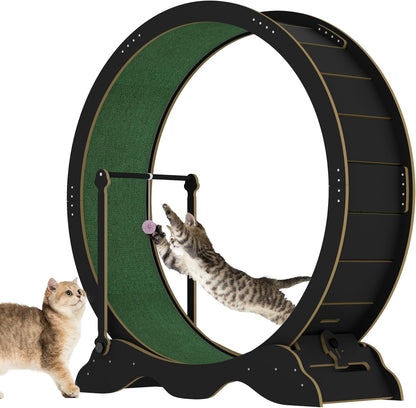 GarveeHome 45'' Cat Exercise Wheel for Indoor Cats, Large Wood Cat Treadmill Small Animal Running Wheels with Lock & Playing Ball, Cats Wheel Exerciser for Weight Loss Black