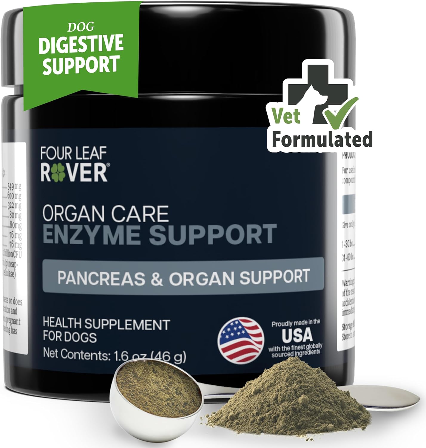 Four Leaf Rover Organ Care - Dog Digestive Support with Digestive Enzymes and Probiotics - Supports a Healthy Liver - Veterinarian Formulated - 30 Day Medium Dog Supply