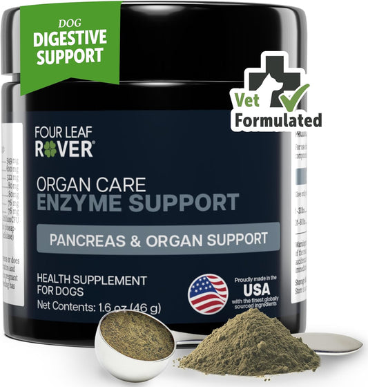 Four Leaf Rover Organ Care - Dog Digestive Support with Digestive Enzymes and Probiotics - Supports a Healthy Liver - Veterinarian Formulated - 30 Day Medium Dog Supply