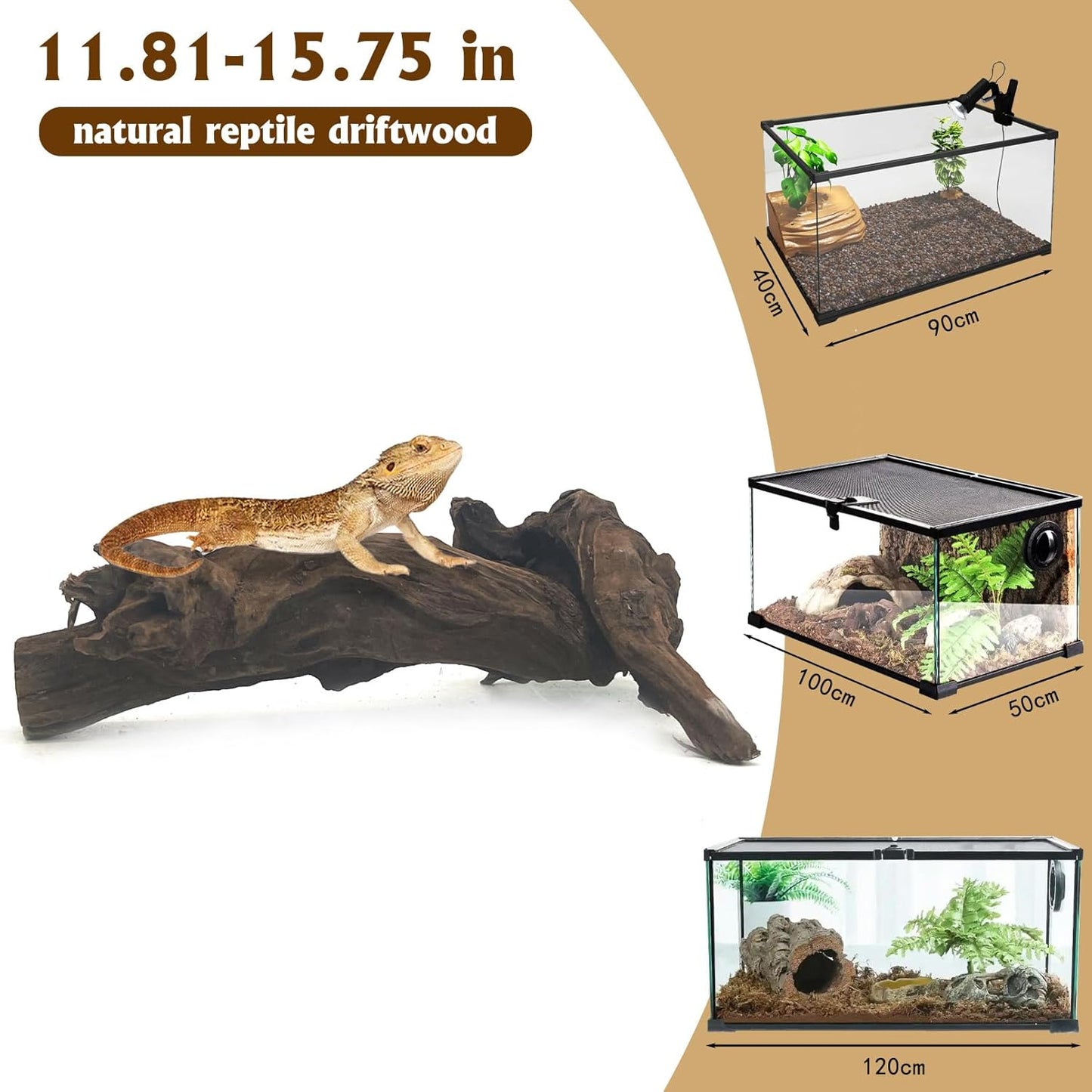 Hamiledyi Reptile Plants Bendable Jungle Climbing Vine Terrarium Branch and Large Driftwood for Reptile Tank 11-16" Natural Bearded Dragon Wood for Ball Python Gecko Lizard Chameleon Iguana