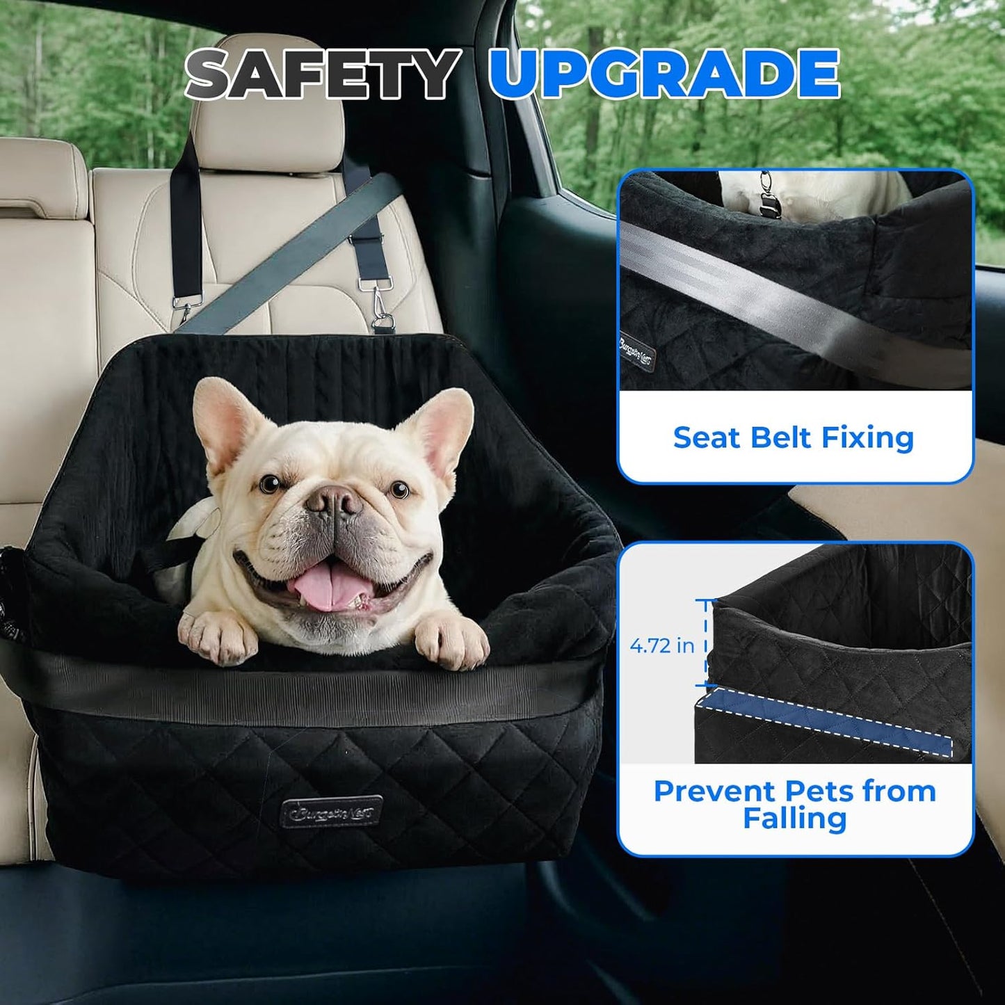 Dog Car Seat for Small Dogs, Washable Dog Car Bed Under 30lbs, Pet Booster Seat Travel Carseats with Reinforced Safety Straps,Clip-on Leash and Storage Pockets
