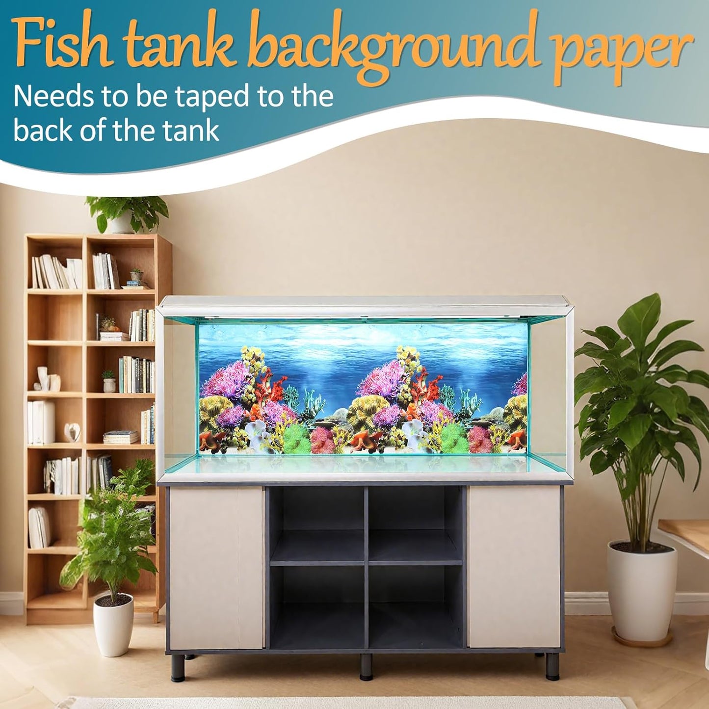 2 Pack 32 x 16 inches Aquarium Backgrounds, Double-Sided Fish Tank Wallpaper, 3D Cora Water Plants Terrarium Background with Adhesive Tape, Ocean Theme Fish Tank Backdrop (2 Pcs)