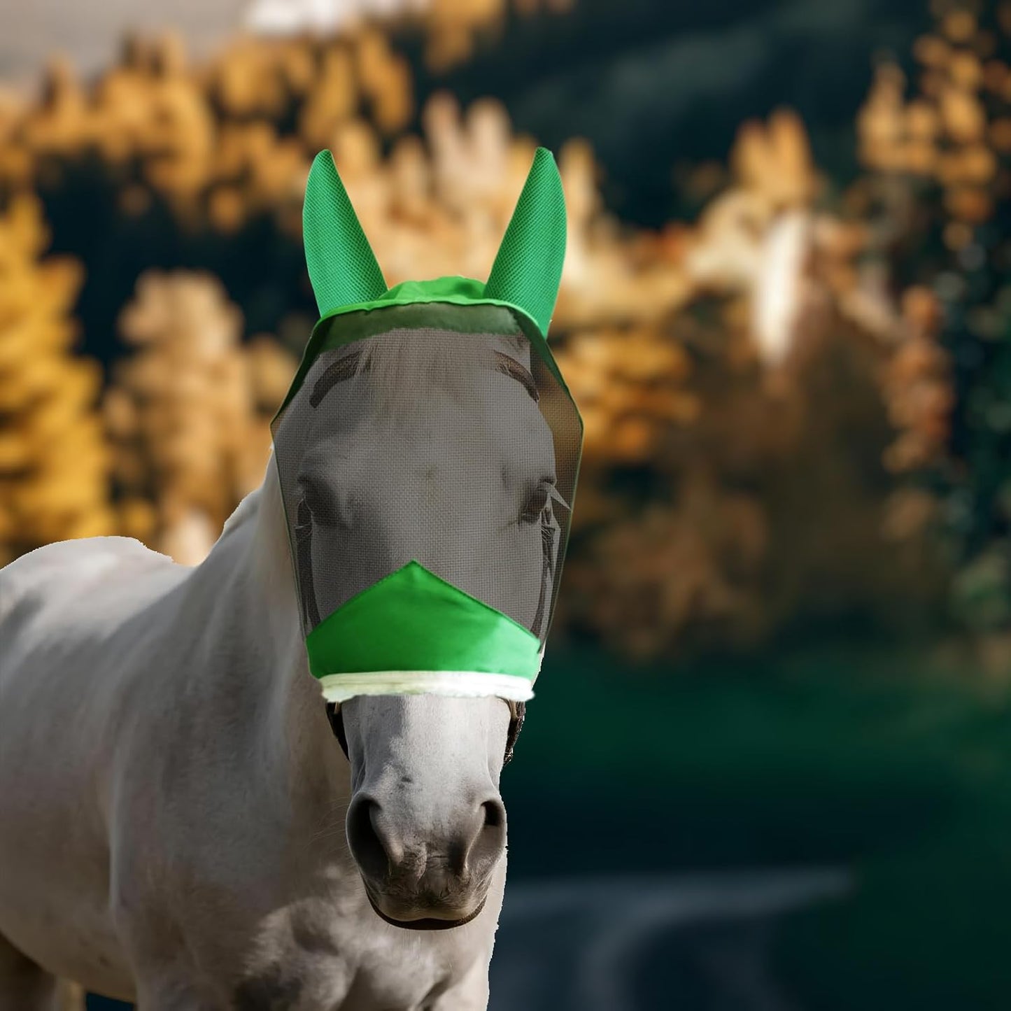 Fly Masks for Horses with Ears and NO Nose Cover - Comfortable Horse Fly mask with Ears for UV Protection & Sun Shield – Soft Lightweight- Breathable Horse mask (Green, (Full) Large)NO nose