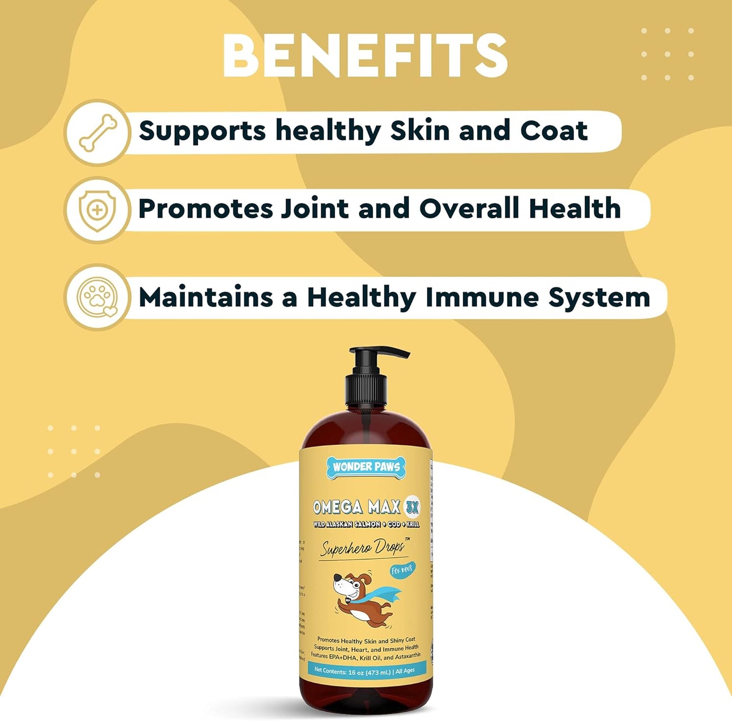 WONDER PAWS Heart + Vitality Superhero Chews Plus Omega Max Fish Oil - for Dogs Heart Health, Skin and Joint Care & Immune Support - Heart + Vitality 90 Chews - Omega Max 16 Ounces