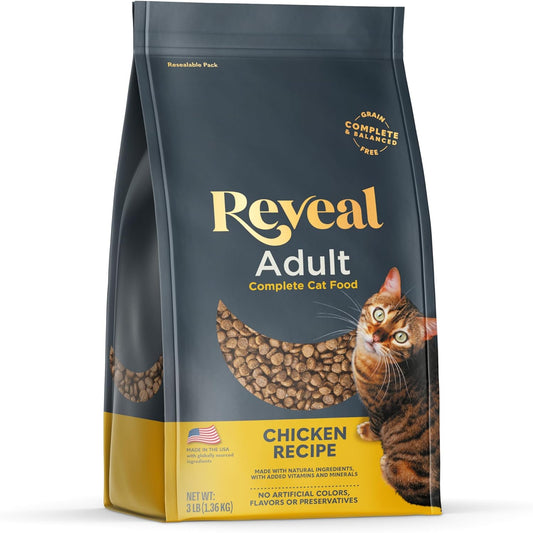 Reveal Natural Adult Dry Cat Food, High Protein, Grain Free with Added Vitamins & Minerals, Complete & Balanced Nutrition for Cats, Chicken Recipe (3 Pound Bag)