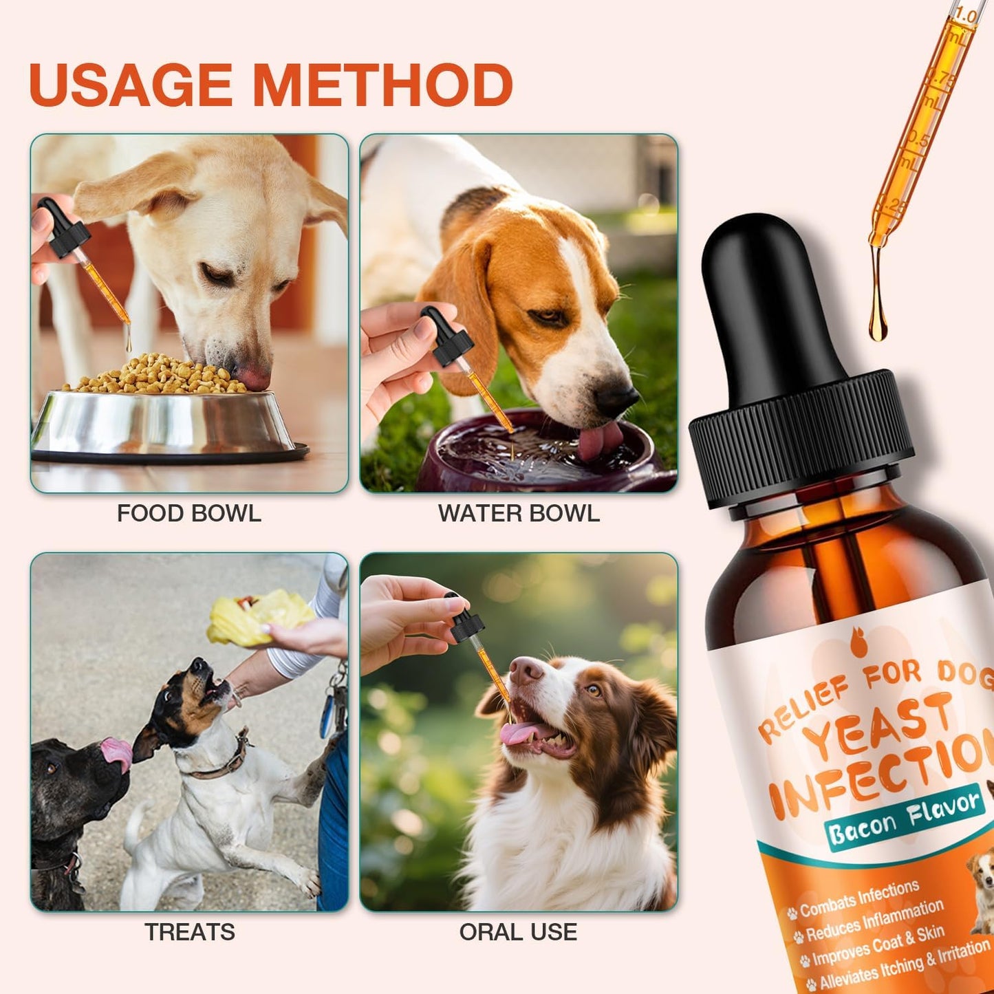 Dog Yeast Infection Treatment - 60ml Natural Herbal Supplement Drops | Supports Itch Relief, Ear Infection Relief & Skin Allergy Relief for All Breeds