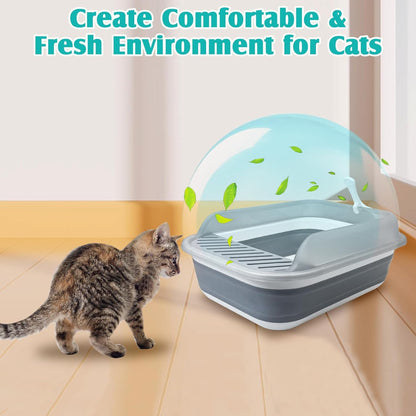 VCEPJH Collapsible Litterbox with High Sides Small Cats Litter Pan with Scoop Open Cat Litter Box Portable Travel Kittens Toilet Kitten Starter Kit for Kittens Adult and Elderly Cats (Grey)
