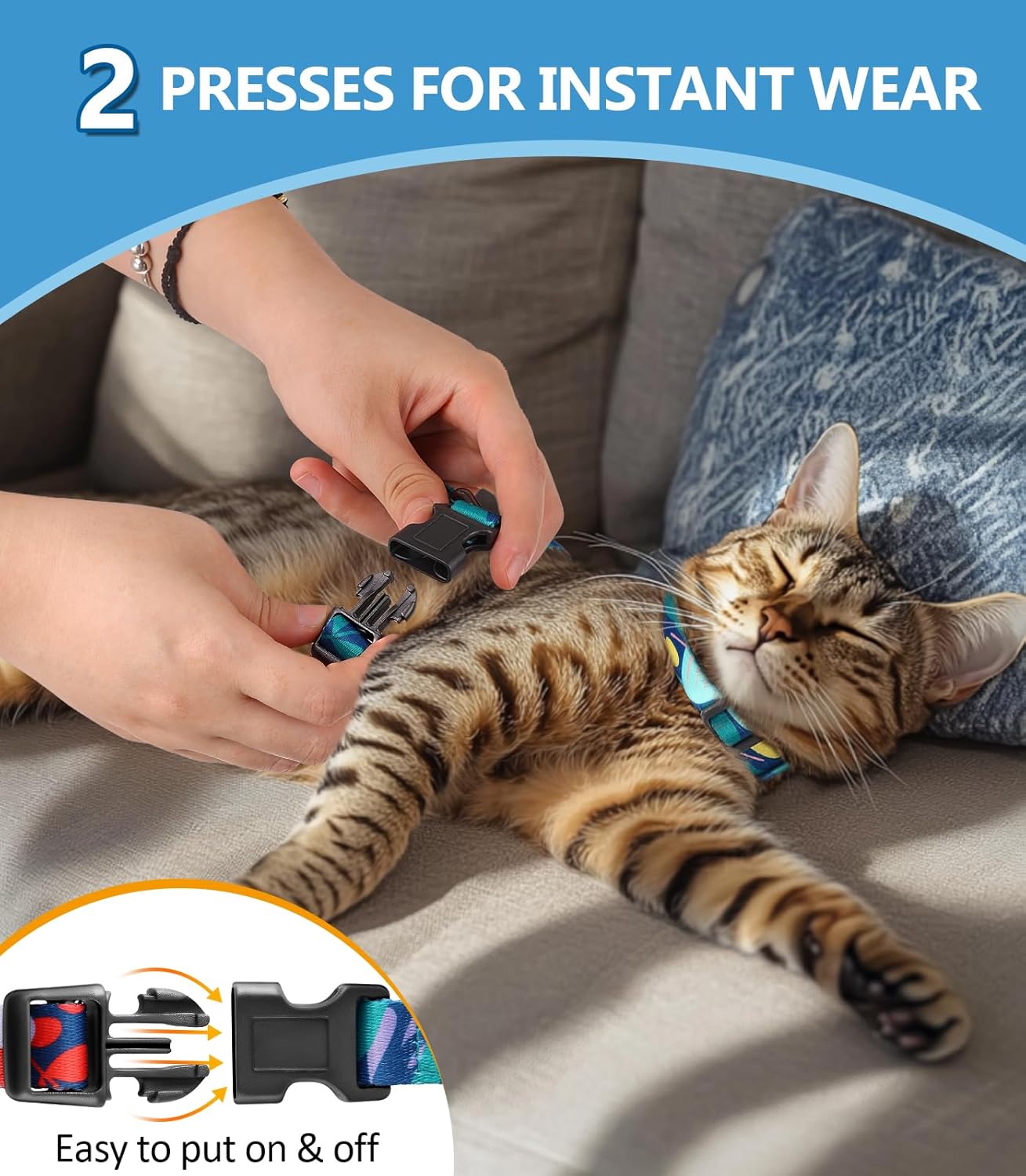 Halypet Cat Harness and Leash Set, 3-in-1 Adjustable & Lightweight, Escape-Proof, Comfortable Soft Kitten Harness for Large Cats, Safe, Easy to Wear, Outdoor Walking Travel