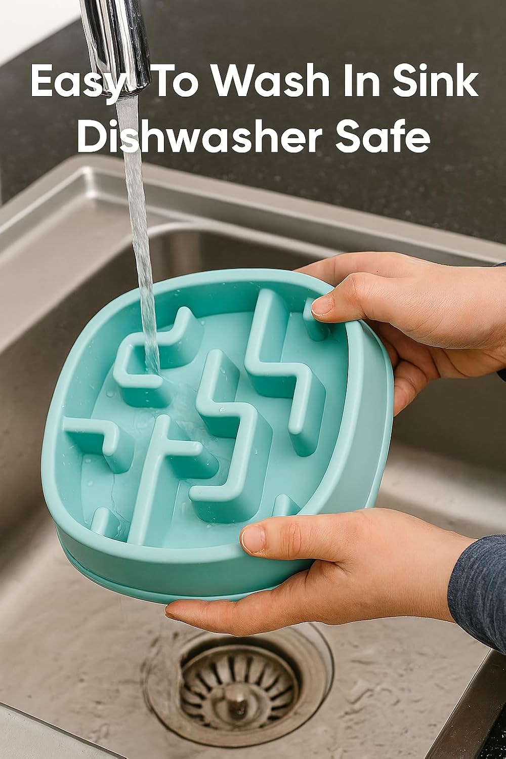 Slow Feeder Bowl, Puzzle Maze for Fast Eaters, Small to Medium Dogs, Helps Prevent Bloat & Aid Digestion, Holds 2 Cups Wet or Dry Food, Non-Slip, Made Without BPA, Blue