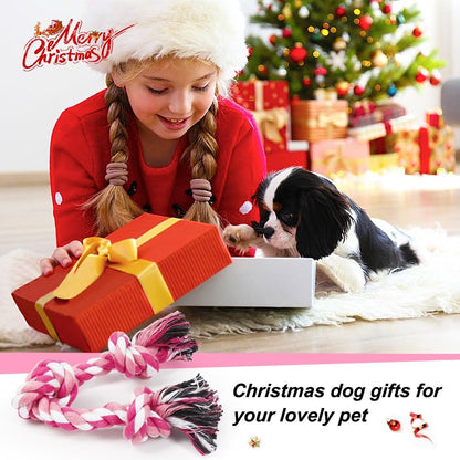 SZEE Dog Rope Toy, 14 in 3 Knots Chew Rope for Small Medium Dogs, Natural Cotton Pull Toy for Tug of War and Teeth Cleaning (Pink)