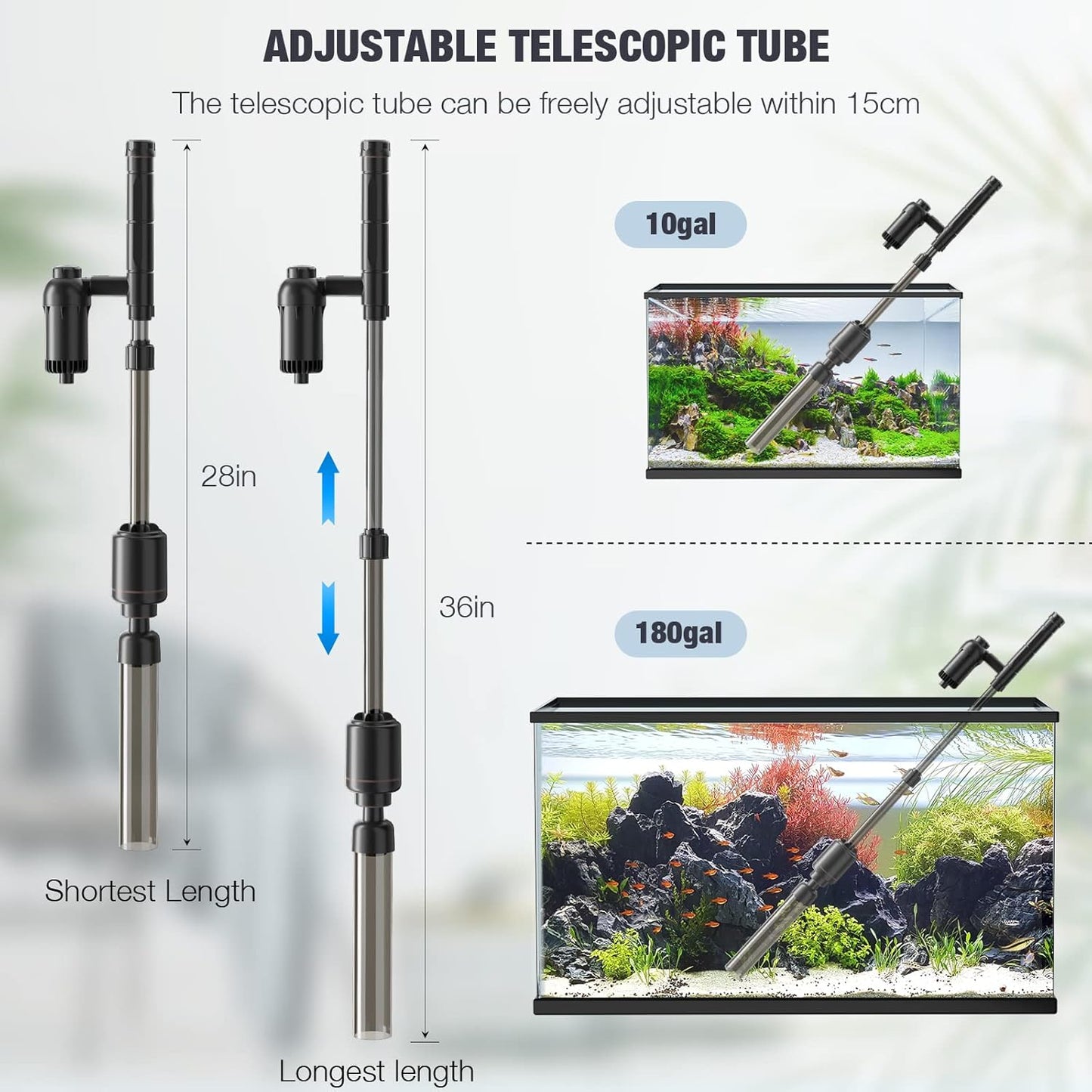 AKKEE Aquarium Vacuum Gravel Cleaner, 18W Electric Fish Tank Cleaner Vacuum, 6 in 1 Multifunctional Aquarium Cleaner for Automatic Water Change, Wash Sand, Water Circulation and Timed Off