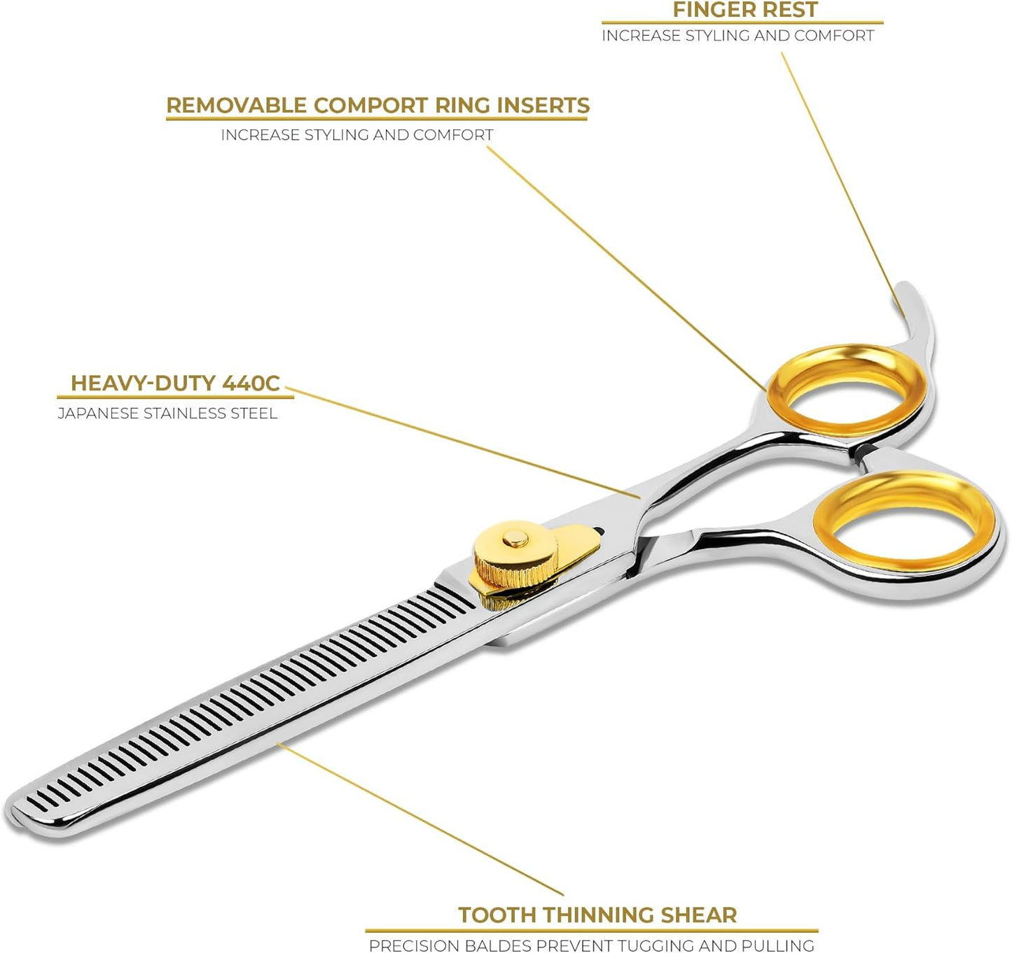 Professional Cat and Dog Grooming Scissors 6.5" 42-Tooth heavy-duty Thinning Scissors for Dogs and Cats, 440c Japanese Steel Comfortable Long-Lasting Sharpness for Years