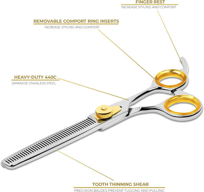 Professional Cat and Dog Grooming Scissors 6.5" 42-Tooth heavy-duty Thinning Scissors for Dogs and Cats, 440c Japanese Steel Comfortable Long-Lasting Sharpness for Years