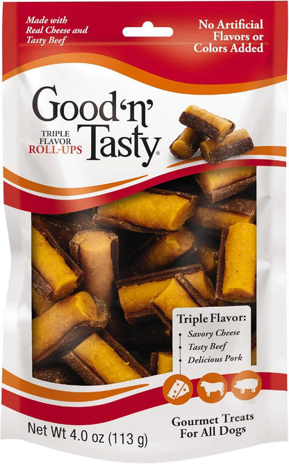 Good'n'Fun Good 'n' Tasty Triple Flavor Roll Ups 4 Oz Cheese, Beef, Pork (Pack of 4)