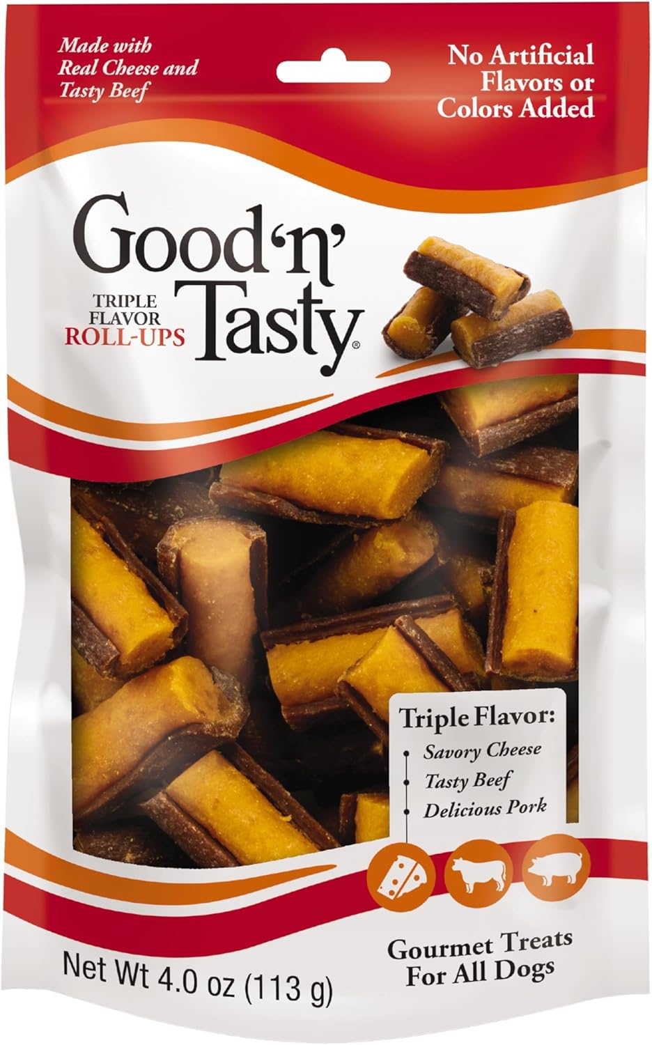 Good'n'Fun Good 'n' Tasty Triple Flavor Roll Ups 4 Oz Cheese, Beef, Pork (Pack of 4)