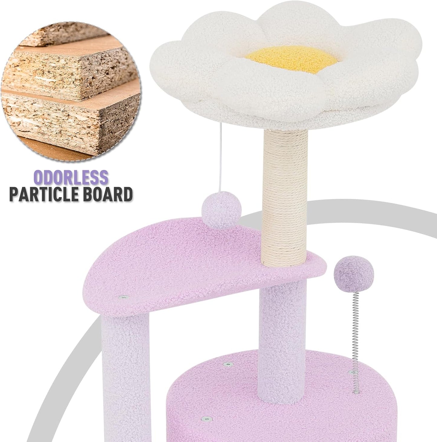 Flower Cat Tree with Scratching Post, Small Cat Tower for Indoor Cats, Cat Climbing Tower for Indoor Kittens Cat Tree Tower for Small Spaces, Cozy Condo & Plush Perches, 33" Purple