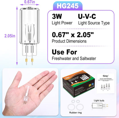 hygger 2 Pack Aquarium U-V Light Replacement Bulbs for HG191 HG250 (3W)