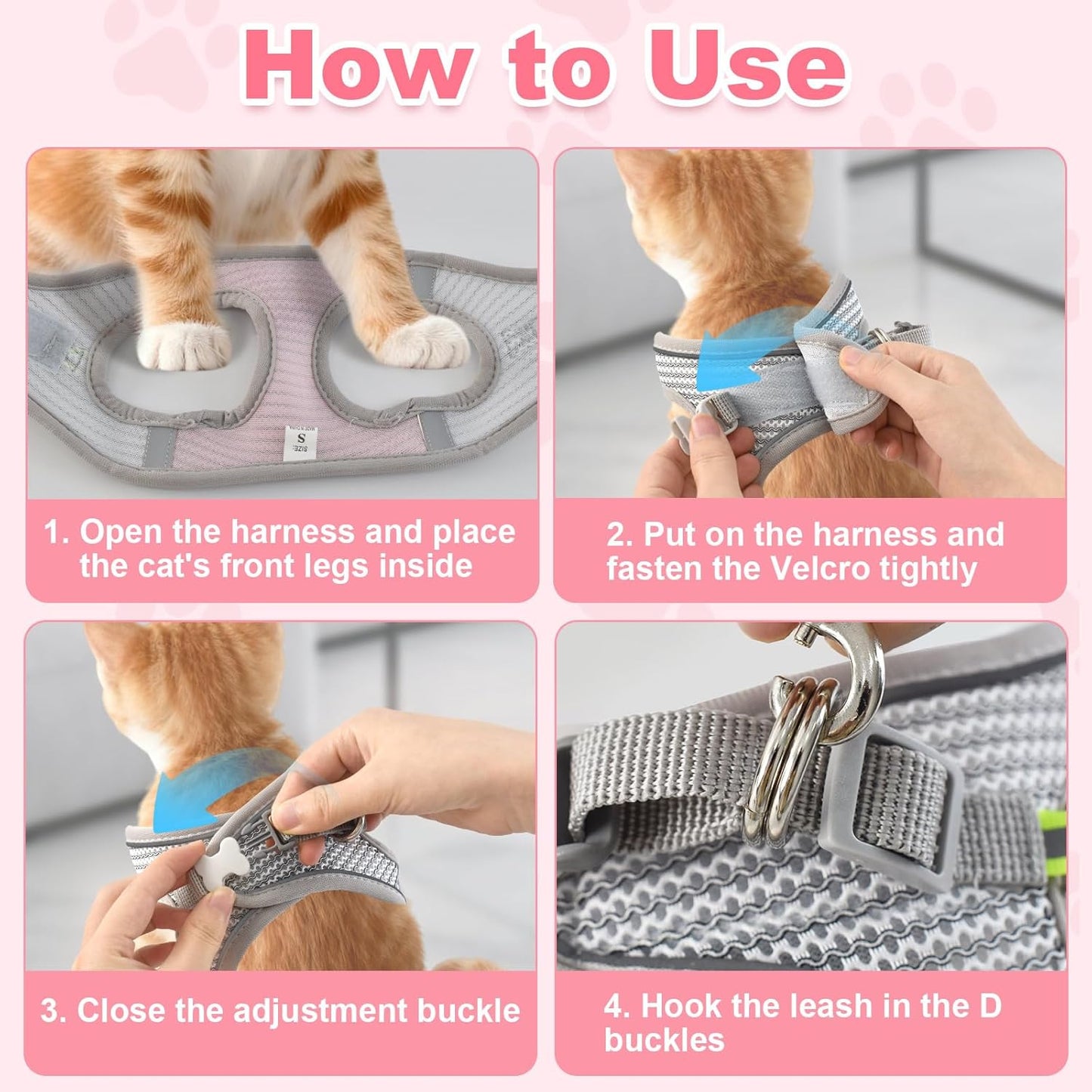 Escape Proof Cat Harness and Leash Set, Adorable Purple Floral Cats Vest Harness for Kittens Breathable Adjustable Step-in Cat Walking Harness with Reflective Strip for Outdoor Walking Travel