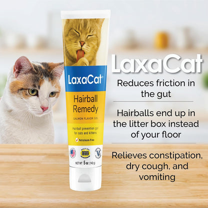 Hairball Gel for Cats 5 oz Petroleum Free Cat Hairball Paste for Furball Control, Constipation Relief and Digestive Support, Easy Lick Salmon Flavor Hairball Treatment for Daily Use, Made in USA